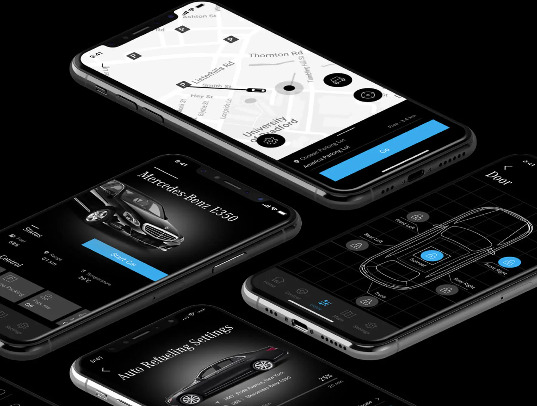 ——Mex Smart Car UI蓝黑智能汽车物联网自动驾驶300多个元素50多个界面APPUI设计元素组件规范图标素材库模版