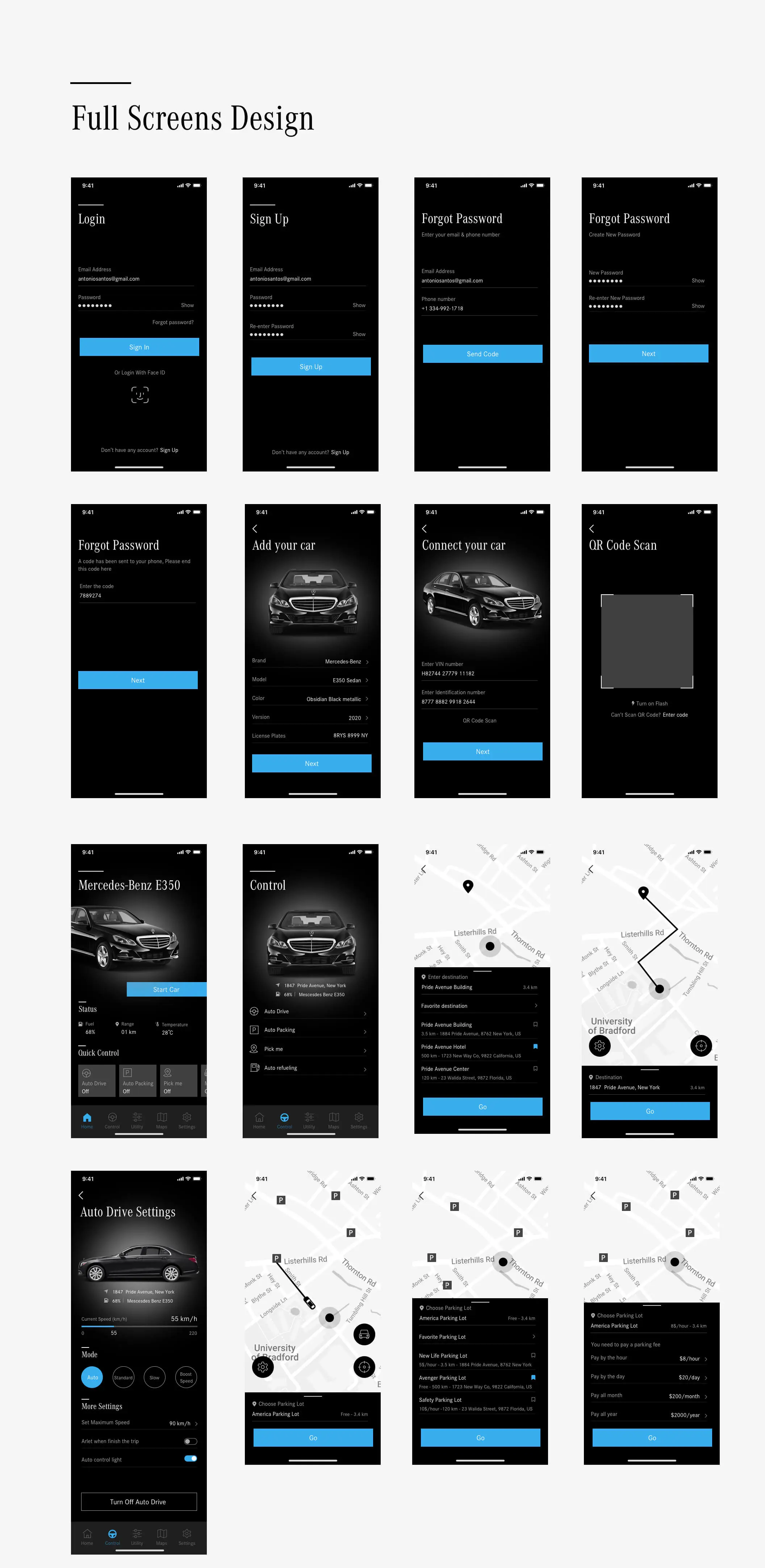 ——Mex Smart Car UI蓝黑智能汽车物联网自动驾驶300多个元素50多个界面APPUI设计元素组件规范图标素材库模版