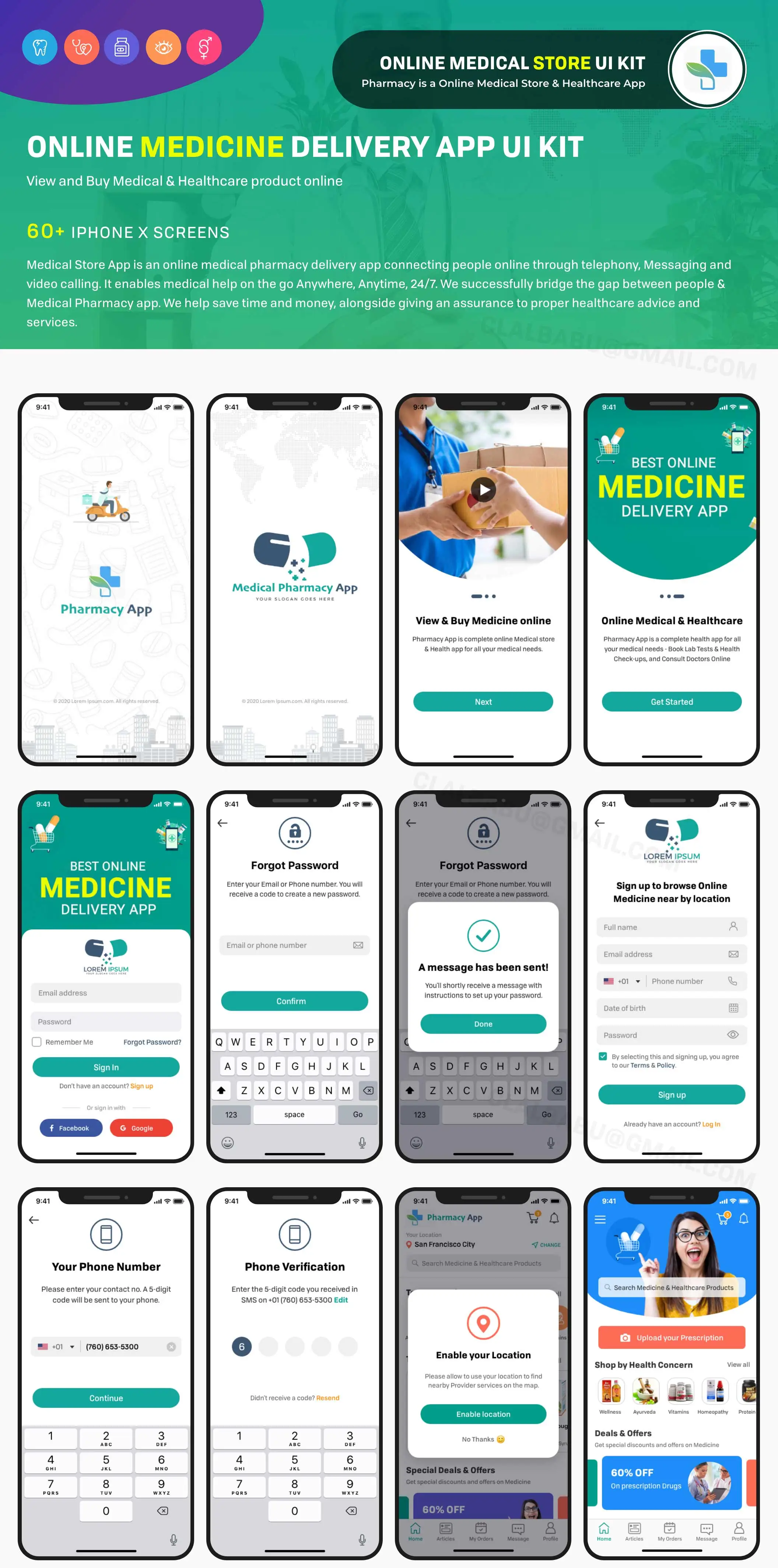 Medical Pharmacy UI 在线医疗药房健康社交药房保健服务APPUI设计元素组件规范图标素材库模版