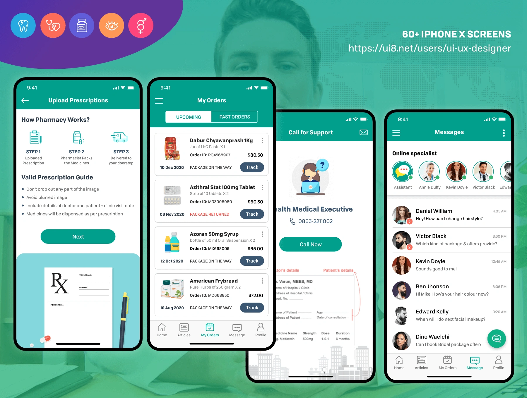 Medical Pharmacy UI 在线医疗药房健康社交药房保健服务APPUI设计元素组件规范图标素材库模版