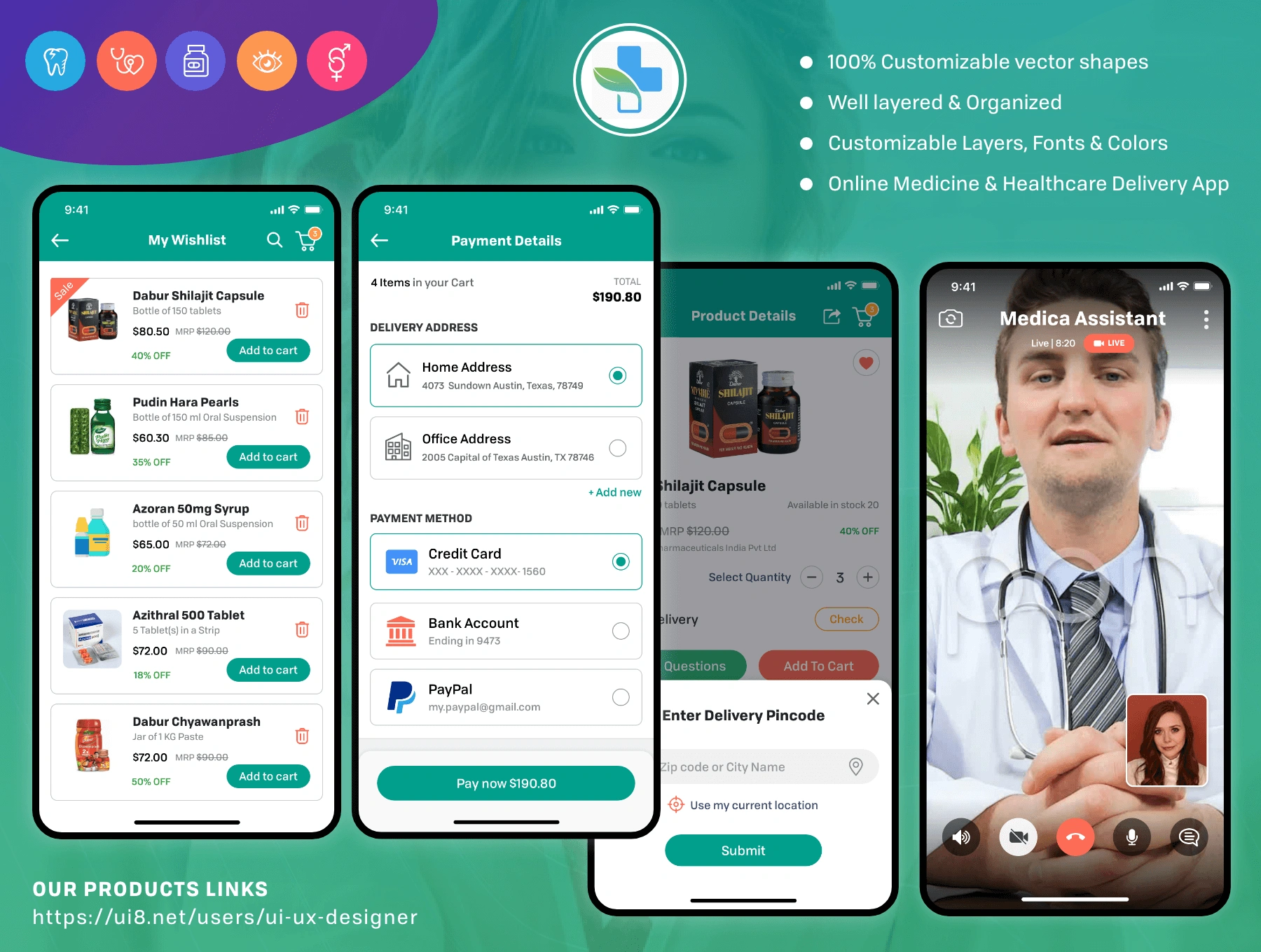 Medical Pharmacy UI 在线医疗药房健康社交药房保健服务APPUI设计元素组件规范图标素材库模版