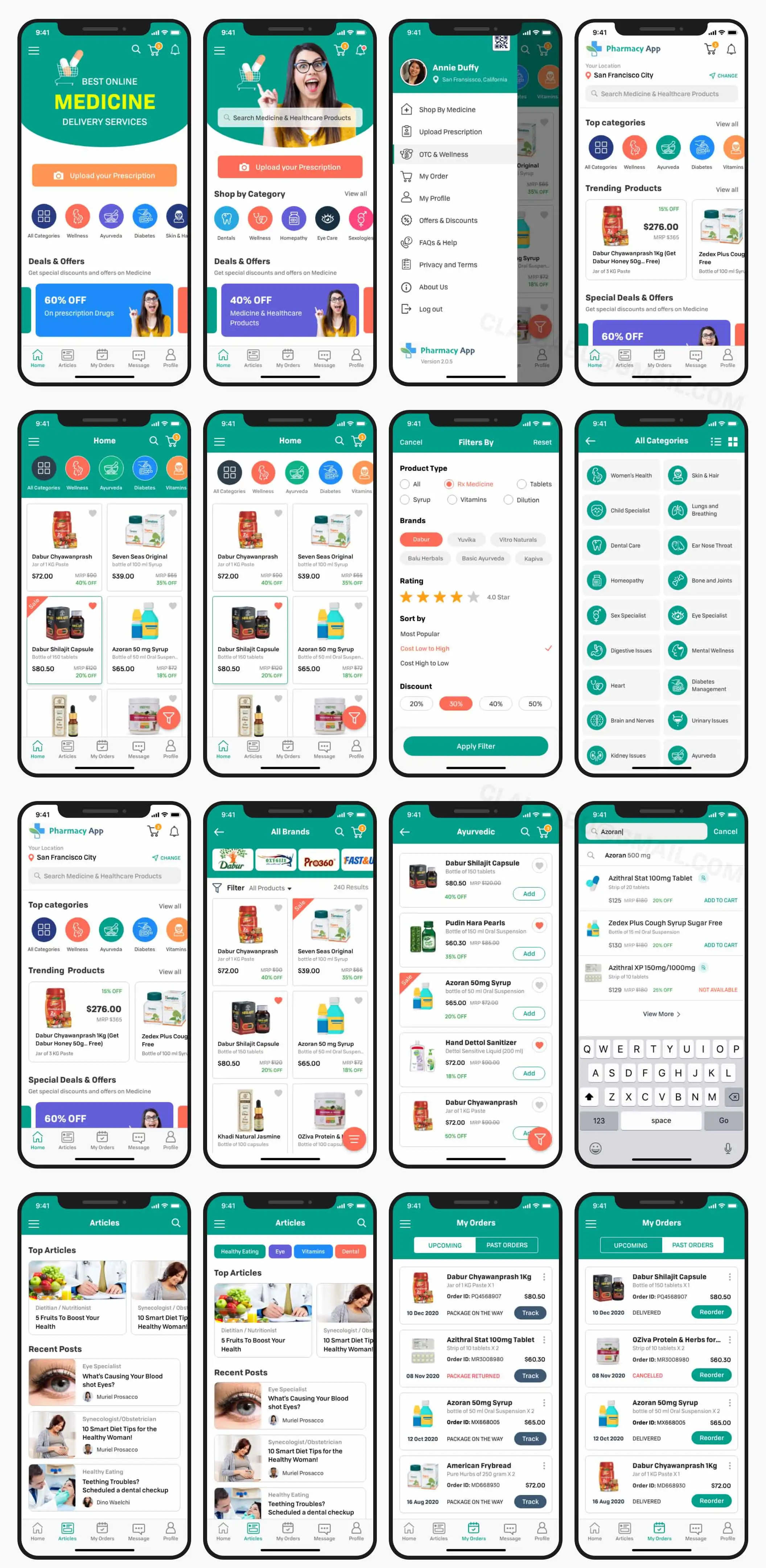 Medical Pharmacy UI 在线医疗药房健康社交药房保健服务APPUI设计元素组件规范图标素材库模版