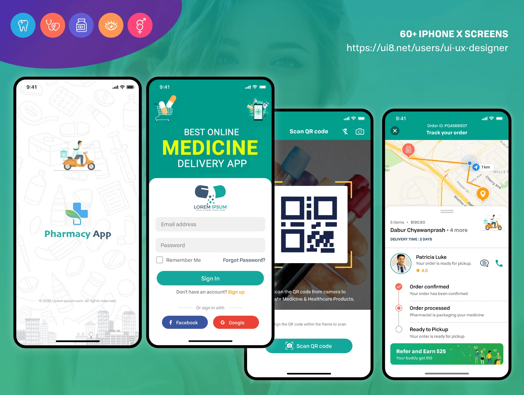 Medical Pharmacy UI 在线医疗药房健康社交药房保健服务APPUI设计元素组件规范图标素材库模版