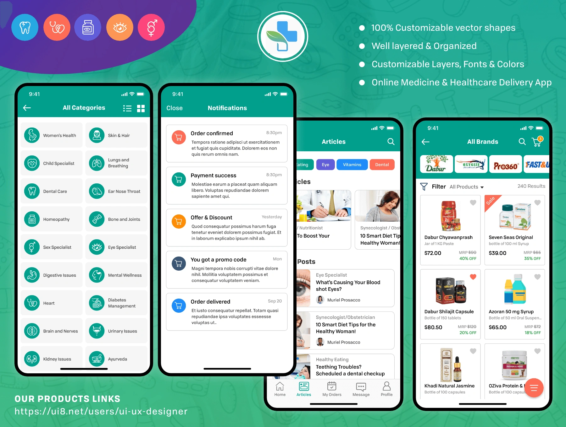 Medical Pharmacy UI 在线医疗药房健康社交药房保健服务APPUI设计元素组件规范图标素材库模版