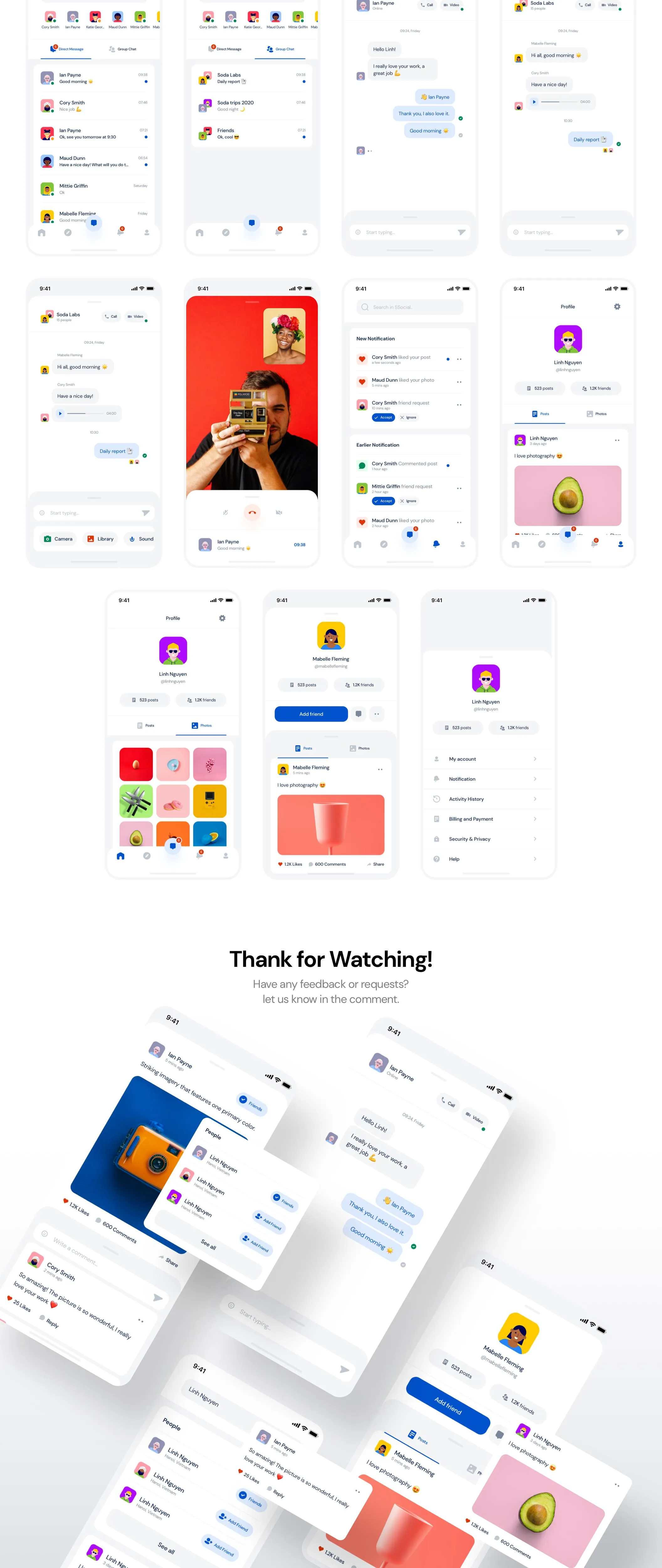 SSocial - App UI 社交网络平台聊天交友设计元素组件规范图标素材库模版