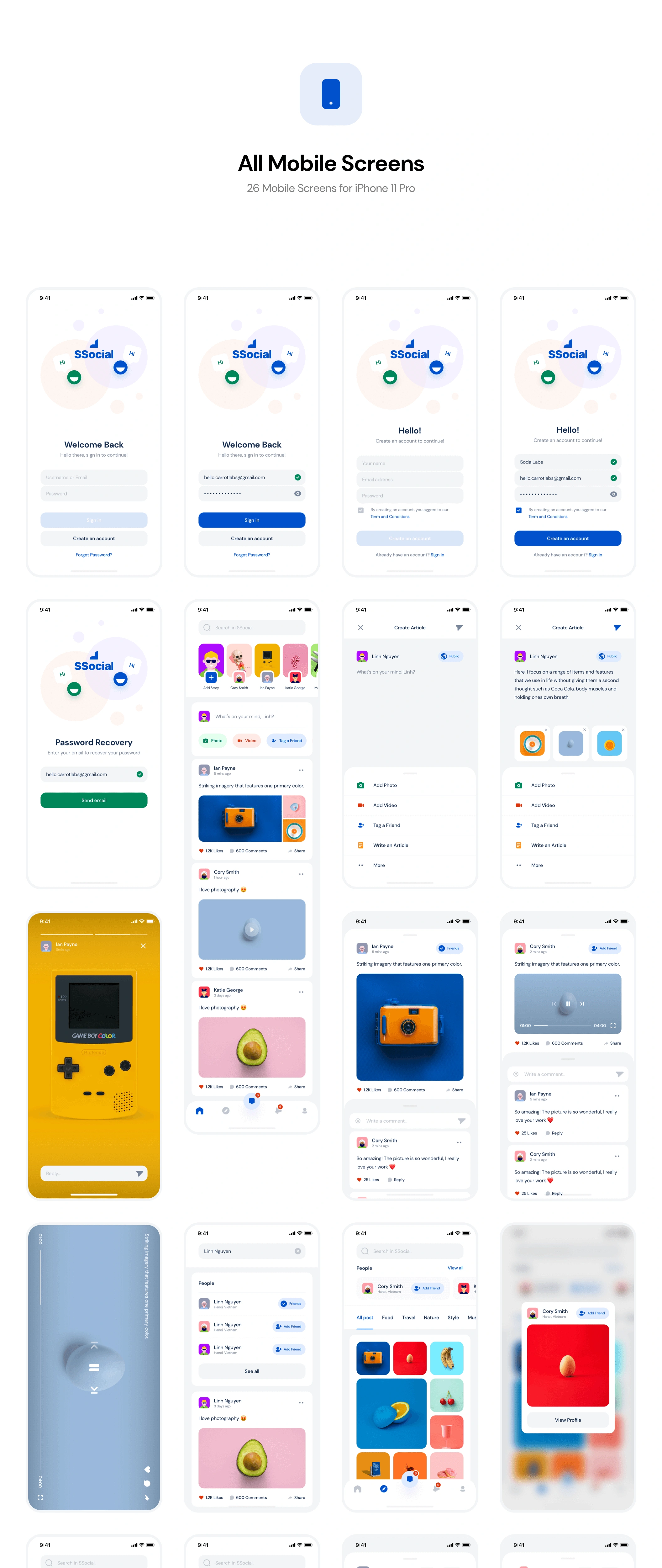 SSocial - App UI 社交网络平台聊天交友设计元素组件规范图标素材库模版