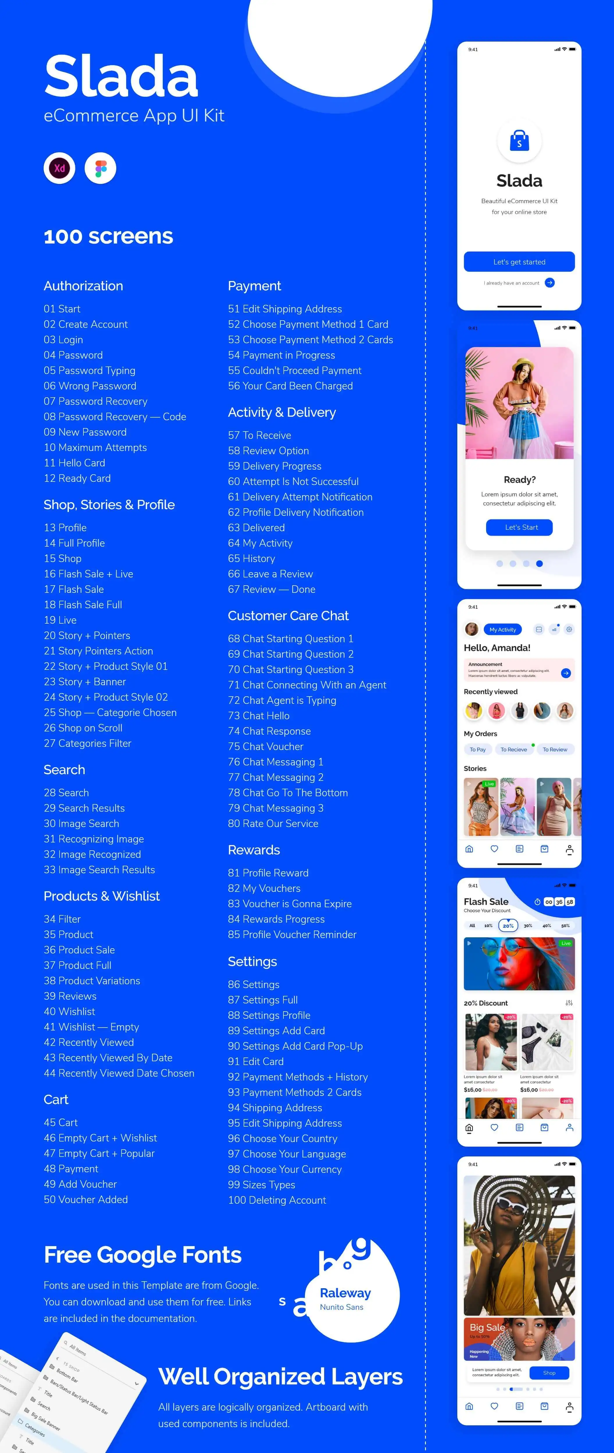 Slada — eCommerce App UI 100+界面电商购物企业创业者开设店铺商店设计元素组件规范图标素材库模版