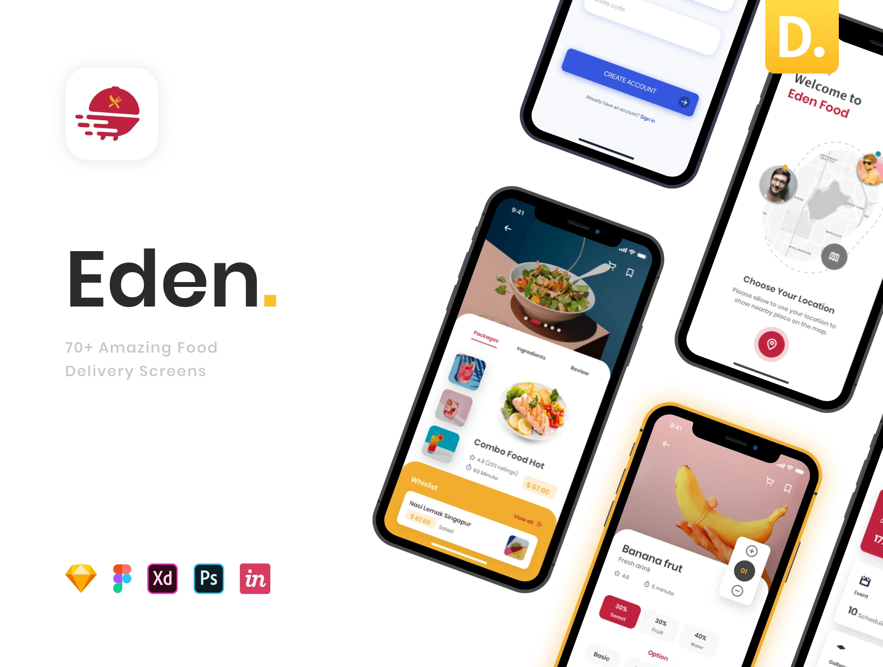 Eden - Food Delivery App UI食品配送外卖订餐美味菜谱美食设计元素组件规范图标素材库模版