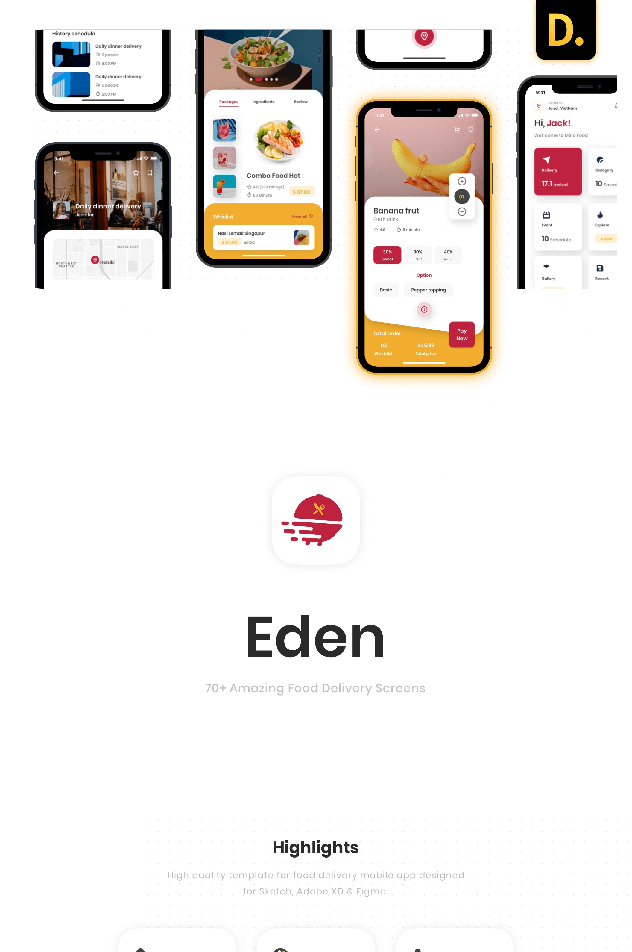 Eden - Food Delivery App UI食品配送外卖订餐美味菜谱美食设计元素组件规范图标素材库模版