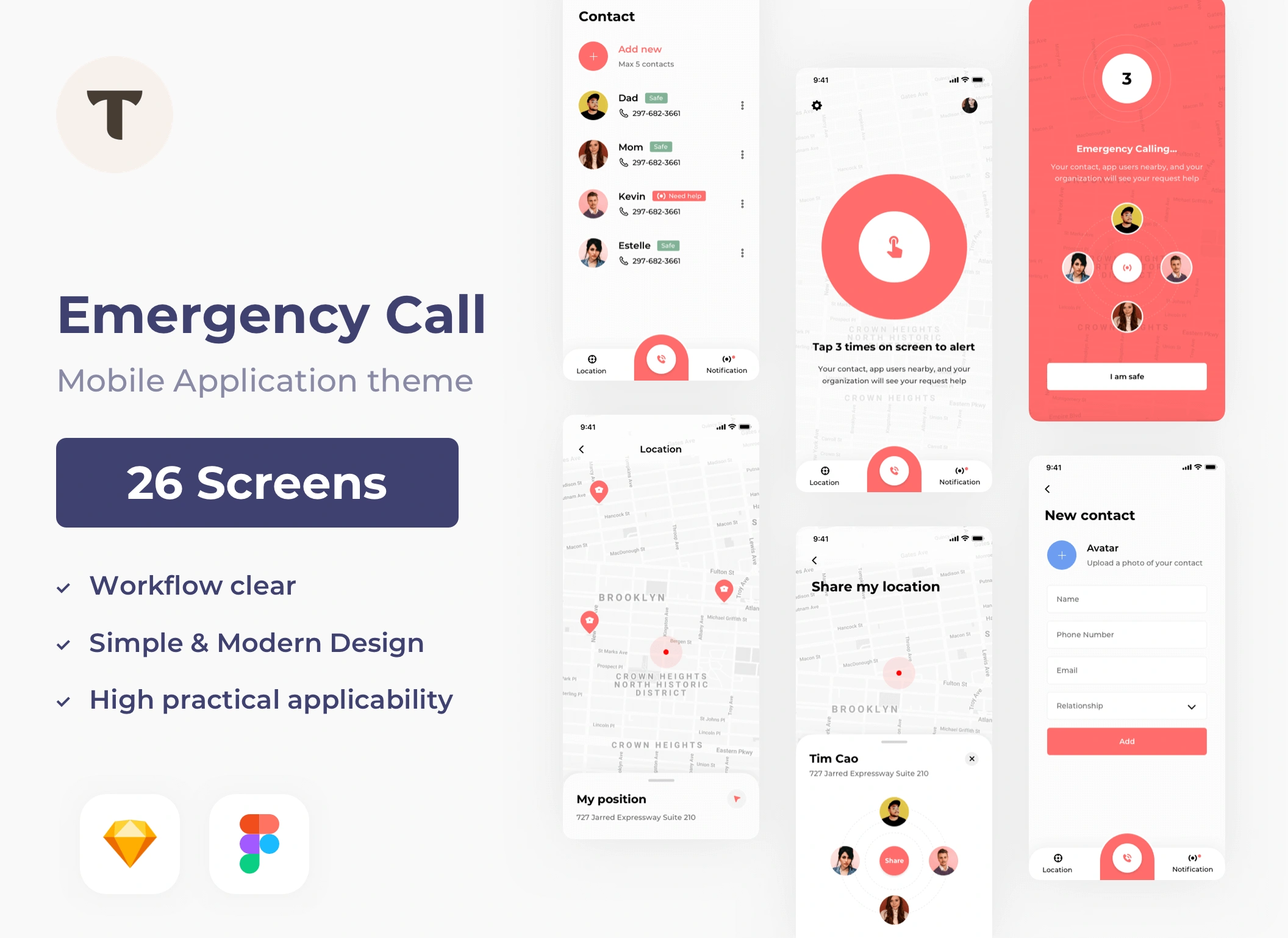 Emergency Call紧急呼叫社交应急GPS自动发短信APPUI设计元素组件规范图标素材库模版