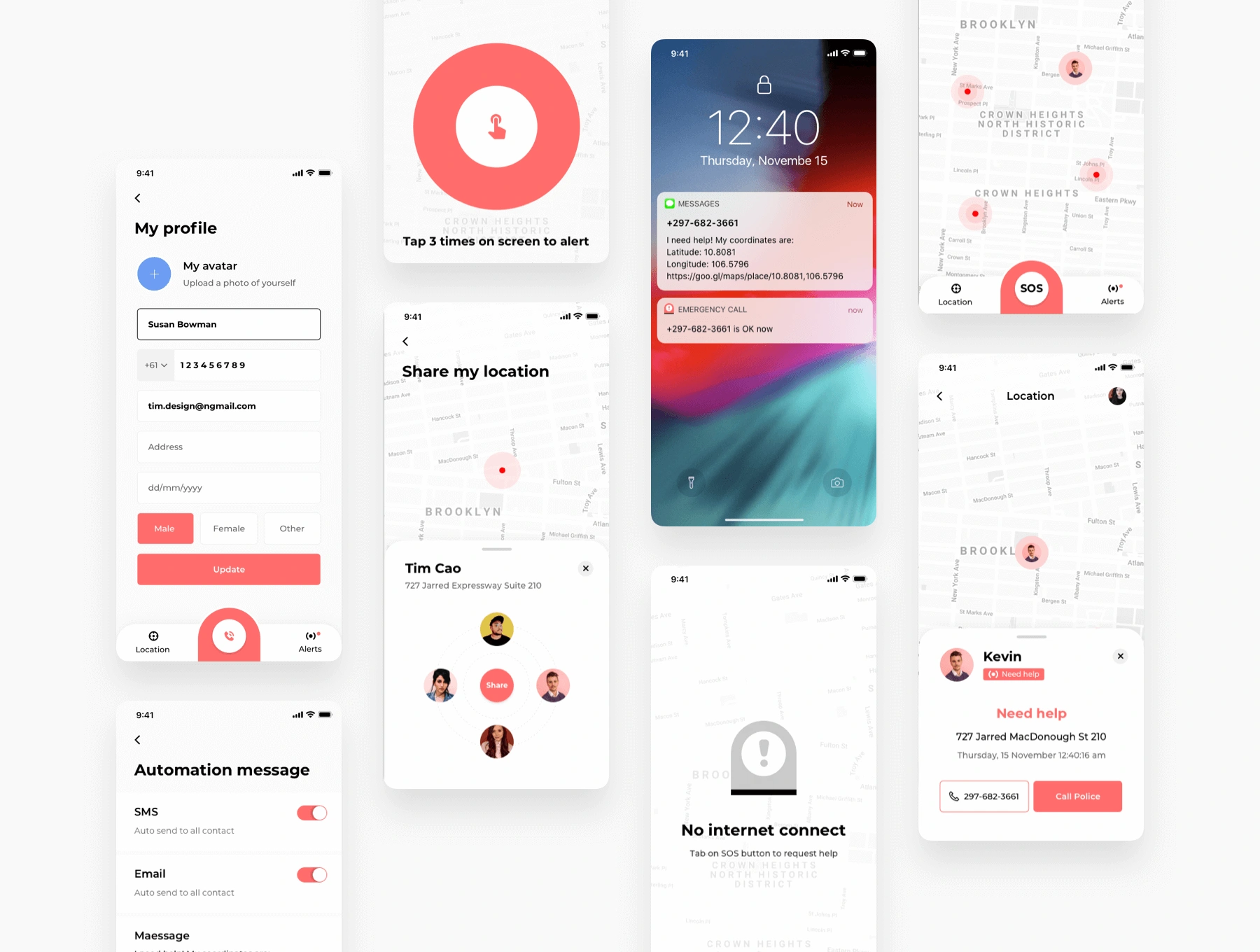 Emergency Call紧急呼叫社交应急GPS自动发短信APPUI设计元素组件规范图标素材库模版
