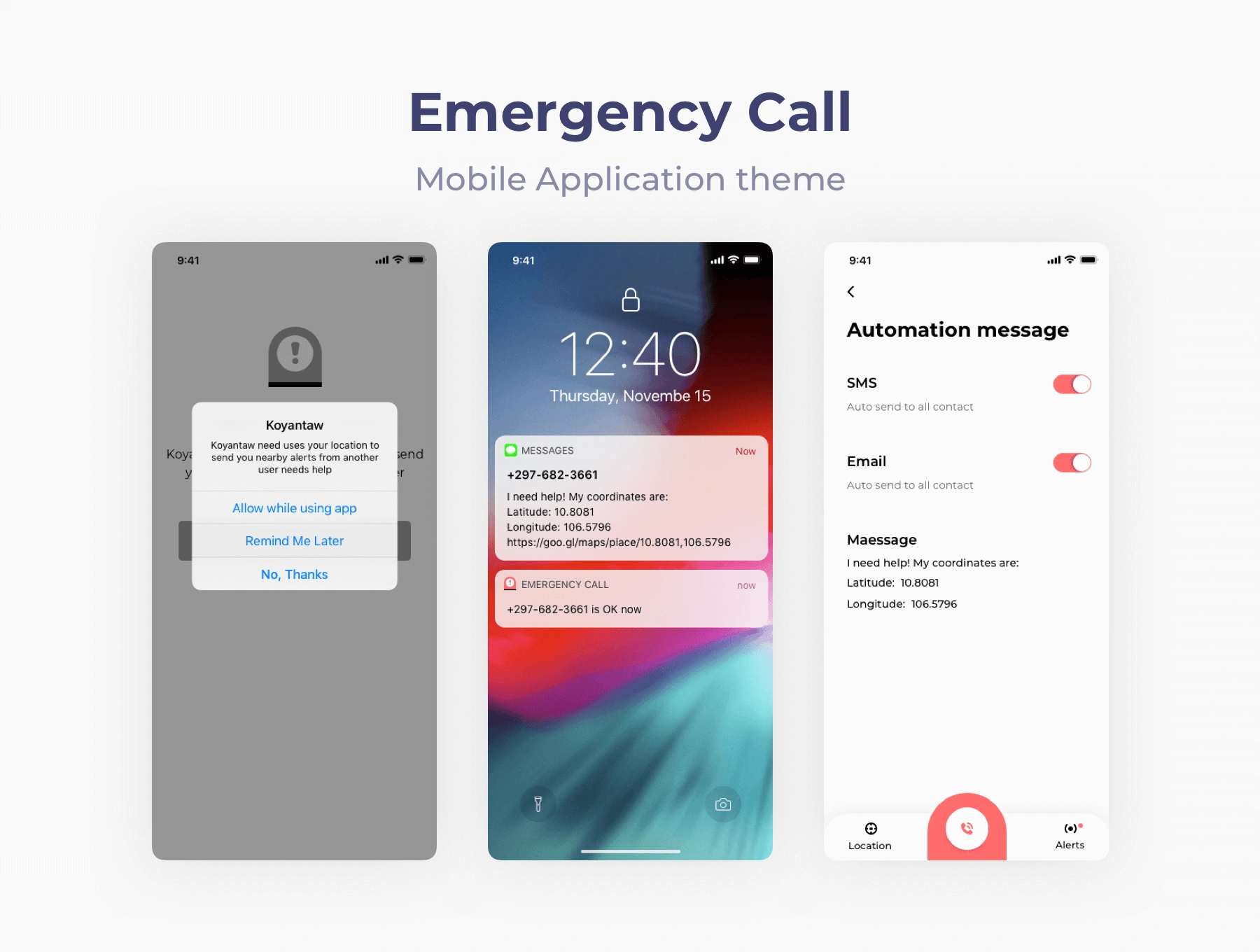 Emergency Call紧急呼叫社交应急GPS自动发短信APPUI设计元素组件规范图标素材库模版