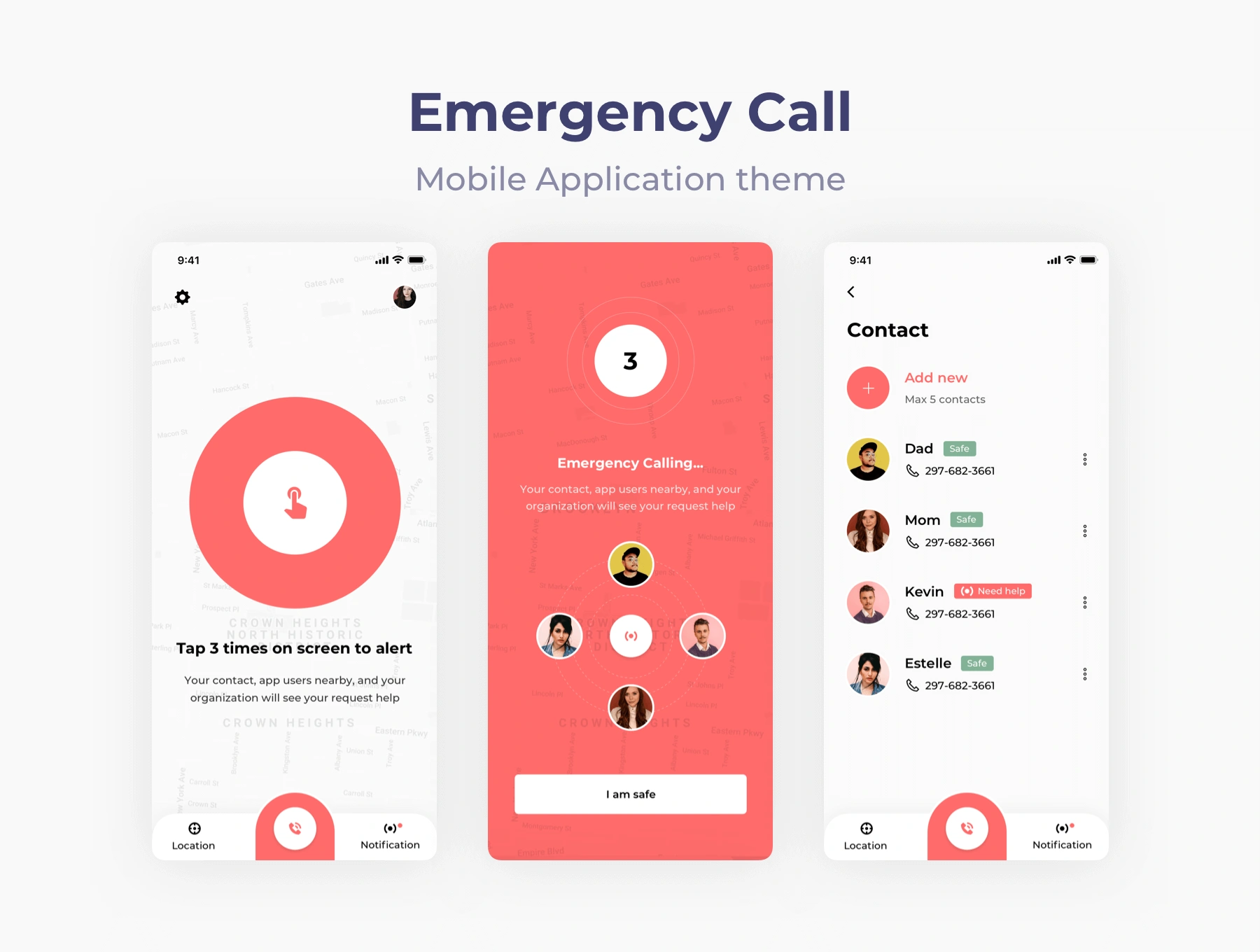 Emergency Call紧急呼叫社交应急GPS自动发短信APPUI设计元素组件规范图标素材库模版