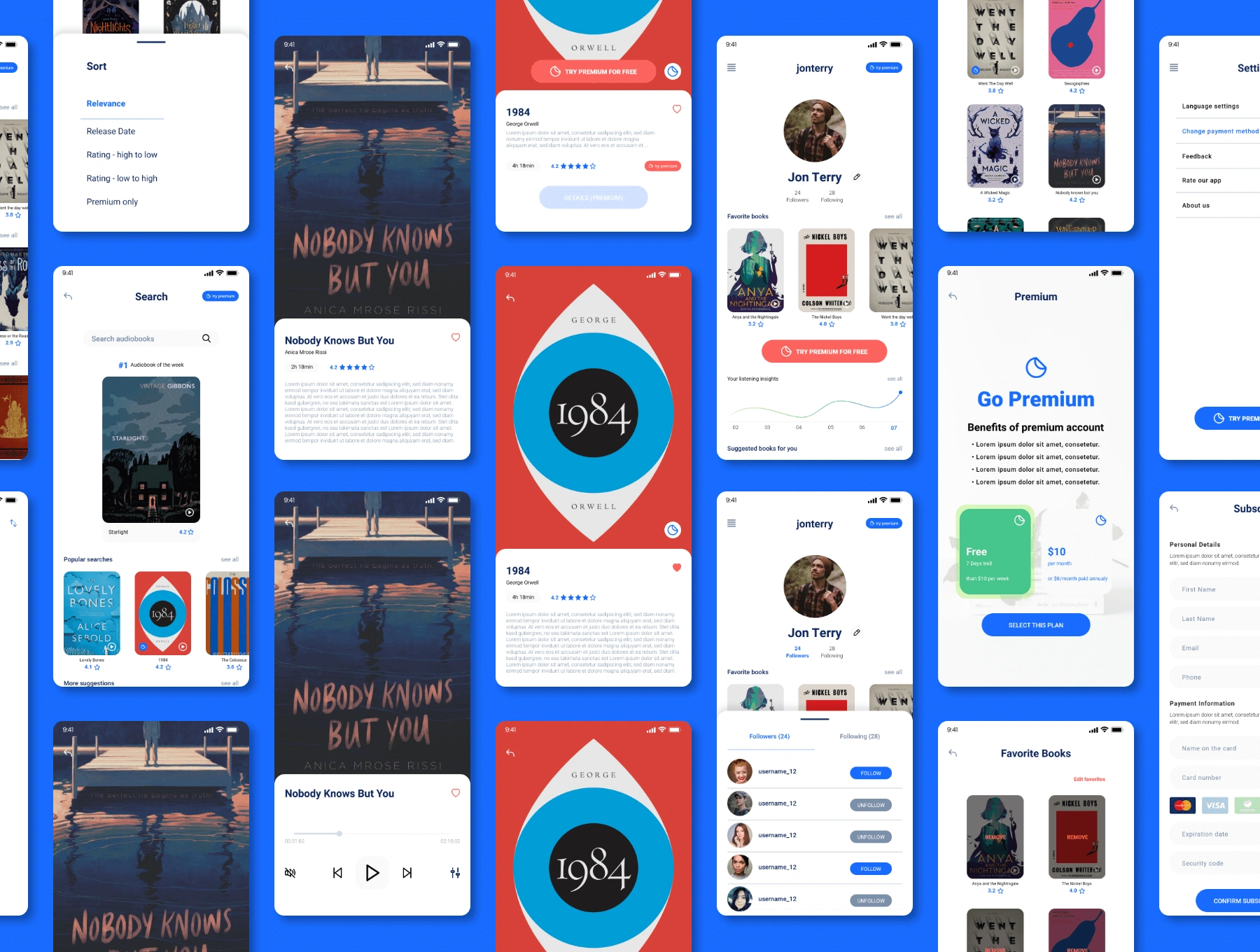 Form Audiobooks有声读物视听听书书店听课课程教育阅读APPUI设计元素组件规范图标素材库模版