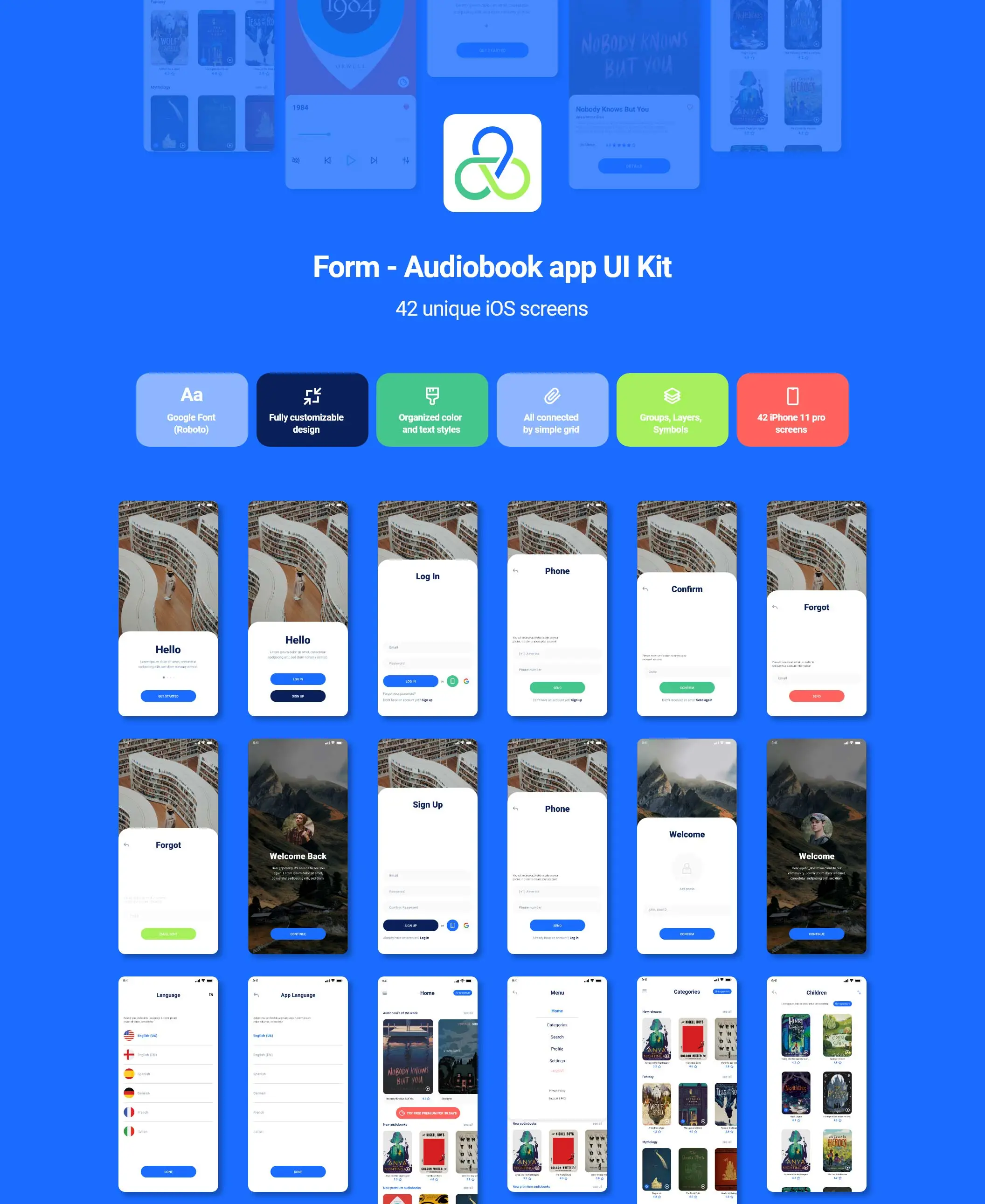 Form Audiobooks有声读物视听听书书店听课课程教育阅读APPUI设计元素组件规范图标素材库模版