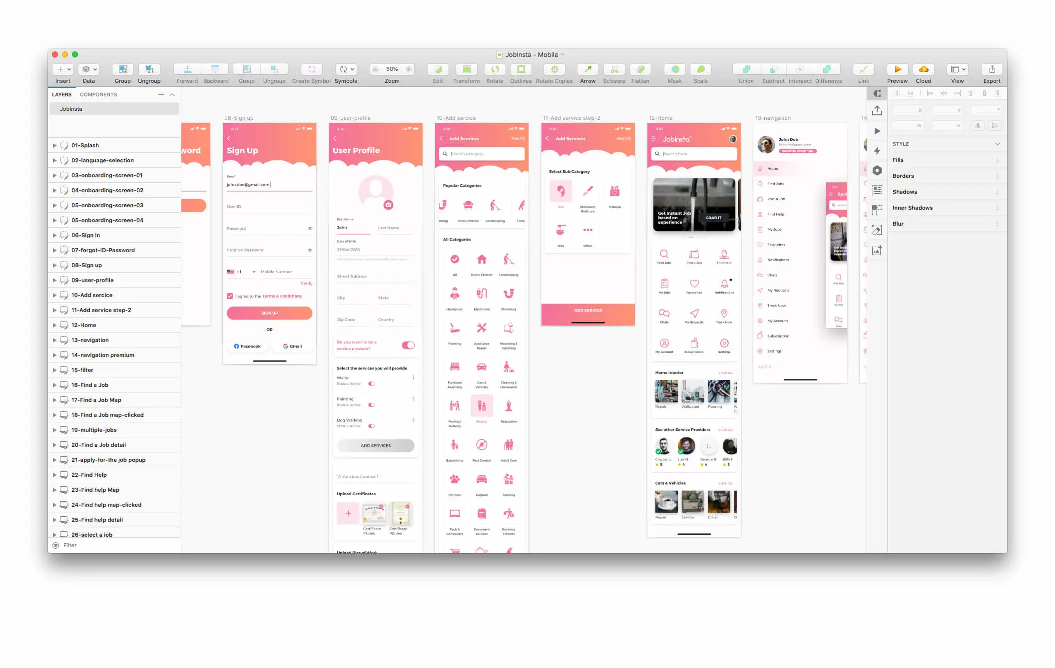 JobInsta UI Kit求职职位工作专业技能服务APPUI设计元素组件规范图标素材库模版