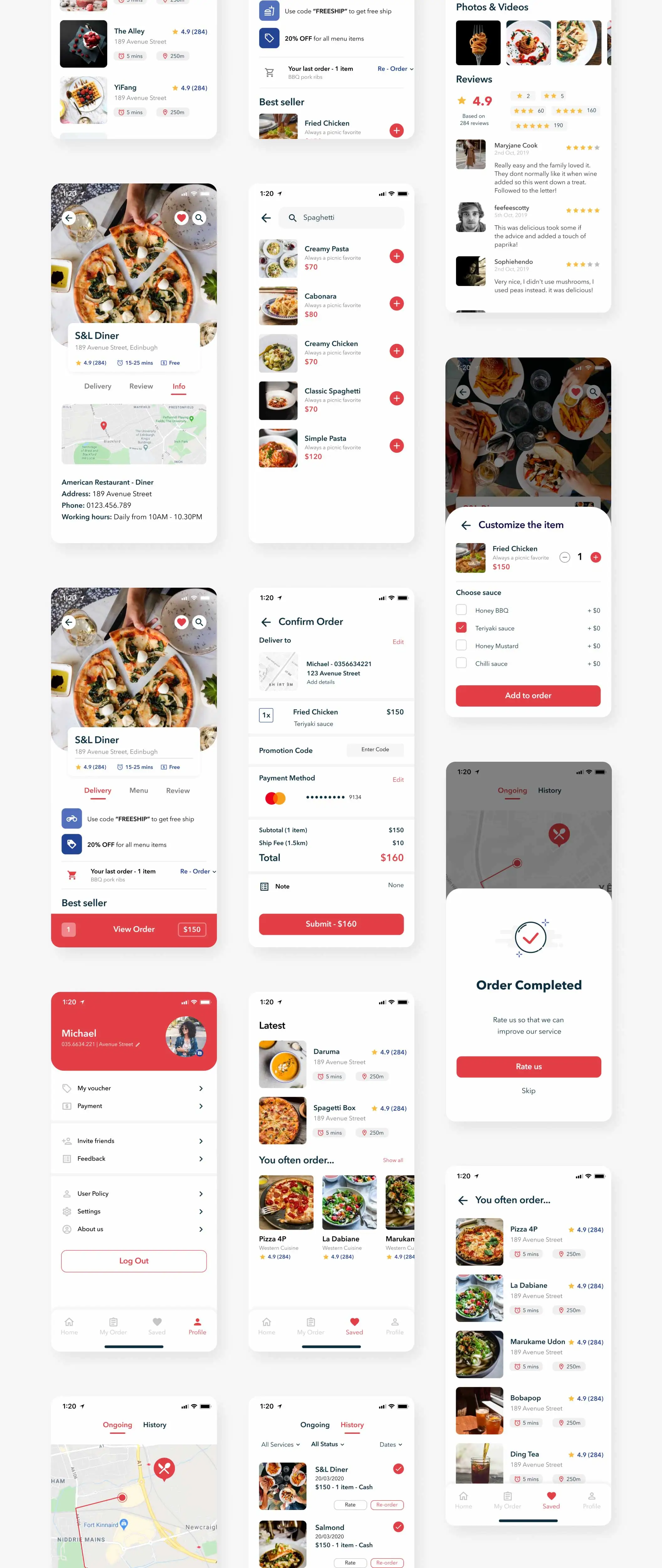 Fohan - Food Delivery Mobile App食品配送外卖订餐订货送货美味菜谱美食APPUI设计元素组件规范图标素材库模版