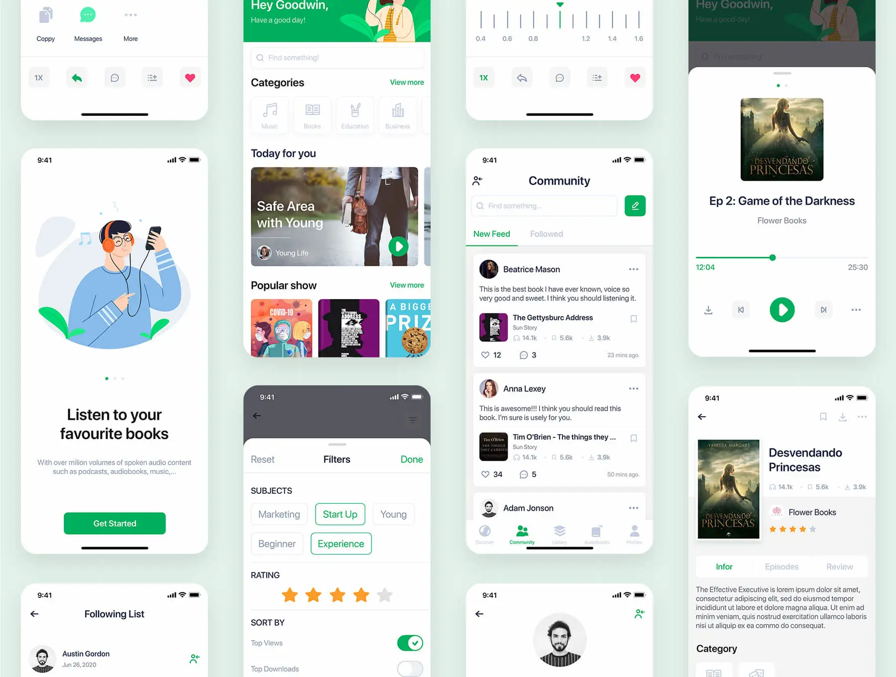 ——Easybooks - Audiobook UI 有声读物语音播报听书APPUI设计元素组件规范图标素材库模版
