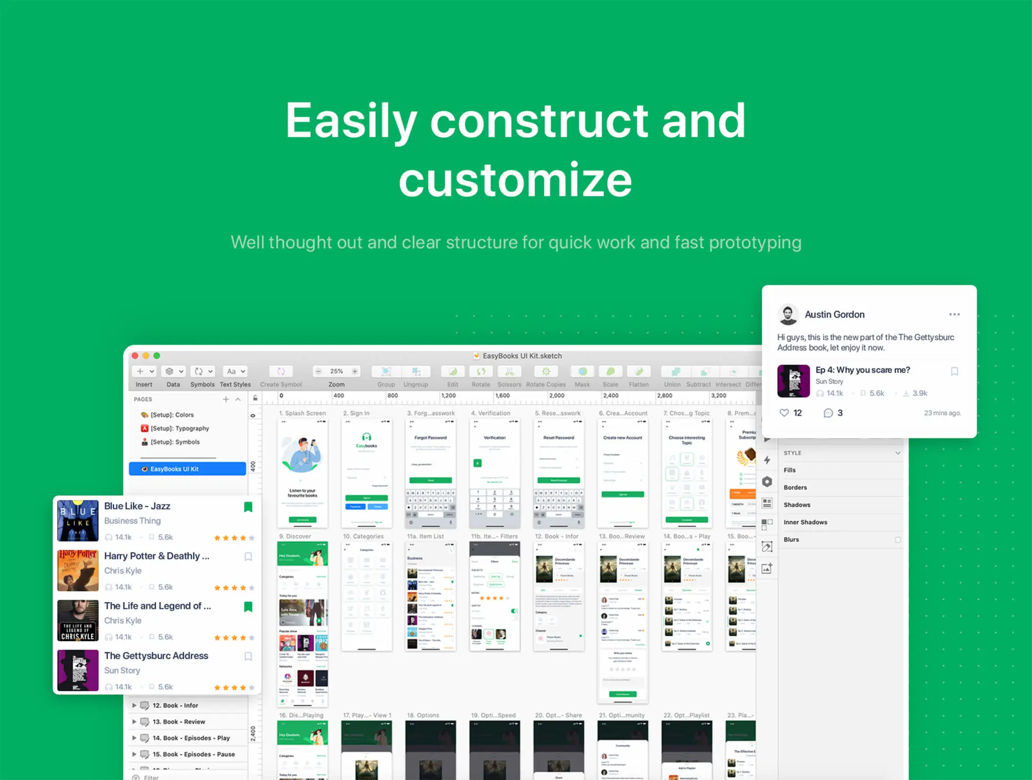 ——Easybooks - Audiobook UI 有声读物语音播报听书APPUI设计元素组件规范图标素材库模版