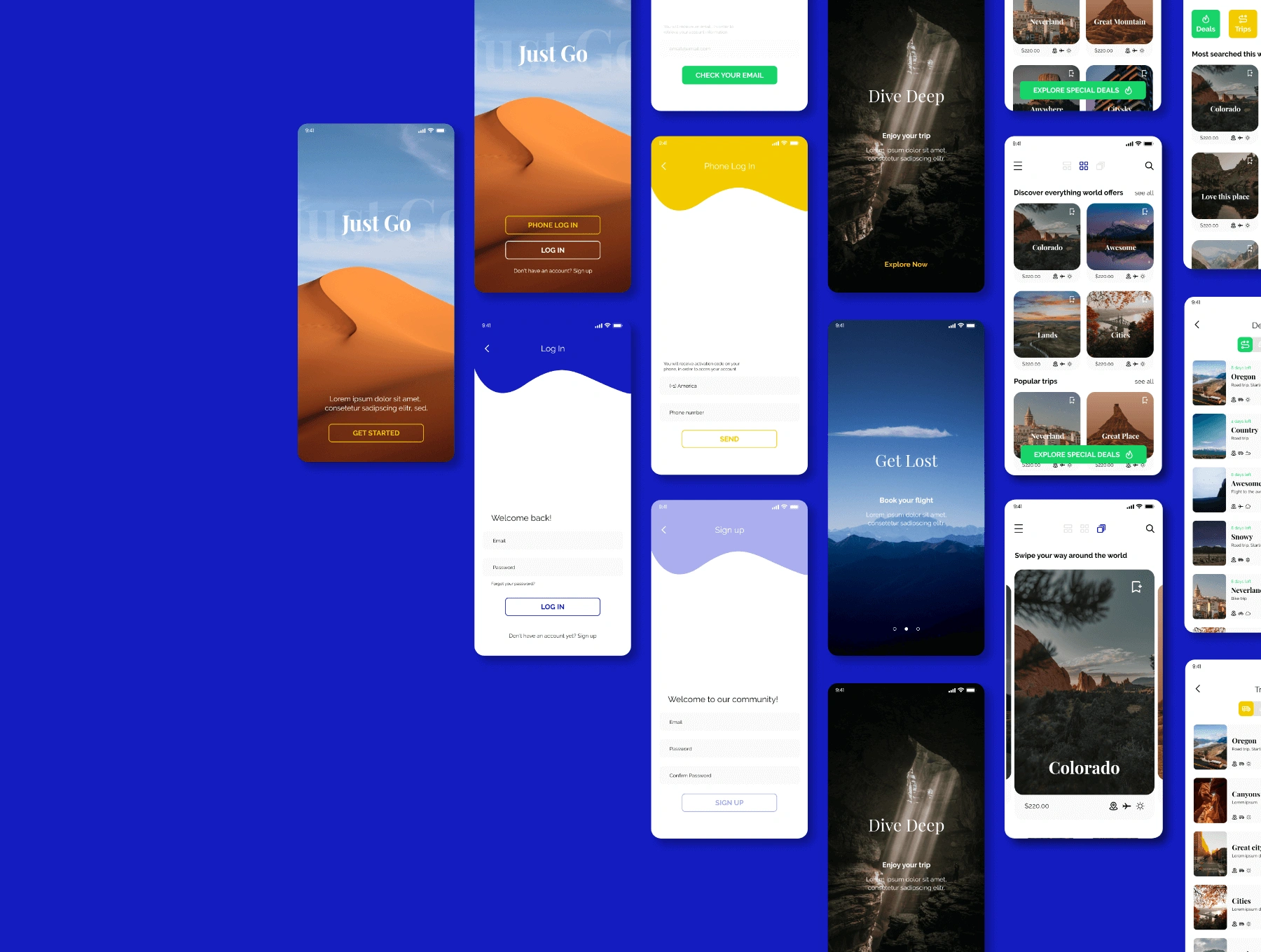 Just Go 2.0 travel app - Figma蓝色旅游旅行度假娱乐休闲APPUI设计元素组件规范图标素材库模版