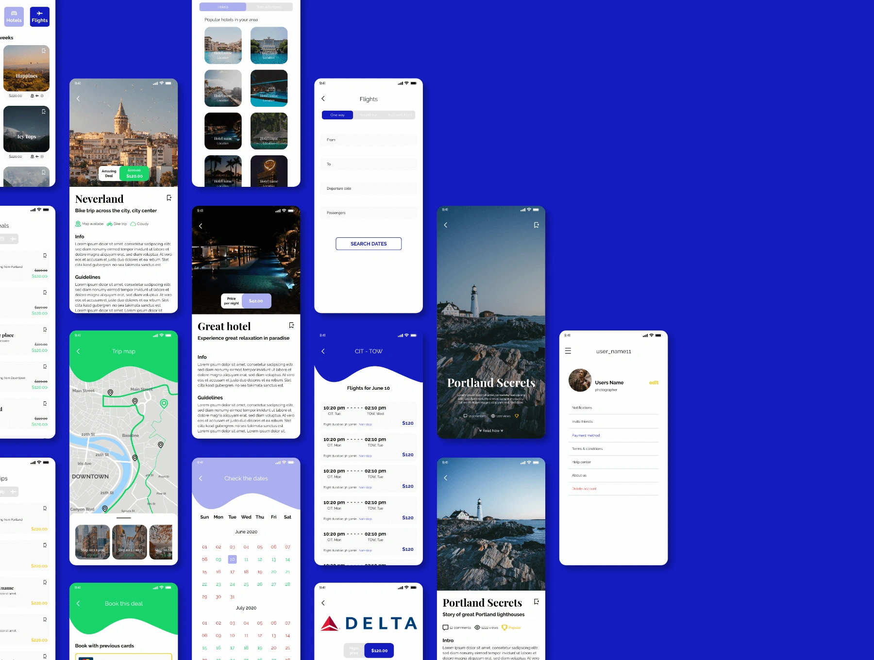 Just Go 2.0 travel app - Figma蓝色旅游旅行度假娱乐休闲APPUI设计元素组件规范图标素材库模版