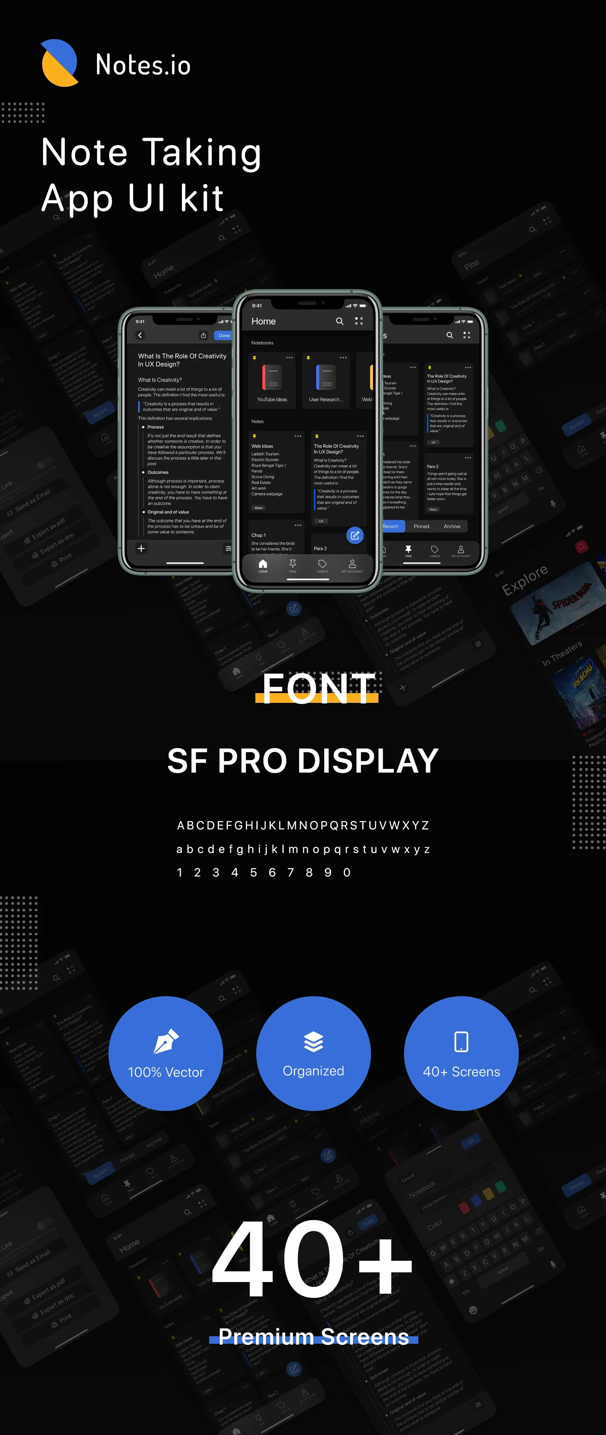 Notes.io Notes Taking App UI 高质量笔记记录分享APPUI设计元素组件规范图标素材库模版