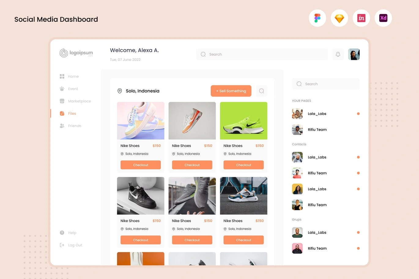社交媒体后台数据仪表盘UI设计模板v9 Social Media Dashboard