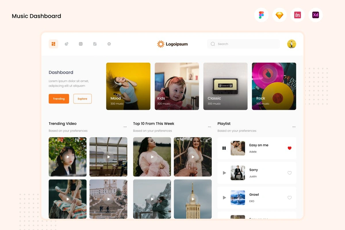 音乐平台仪表盘UI设计模板 Music Dashboard