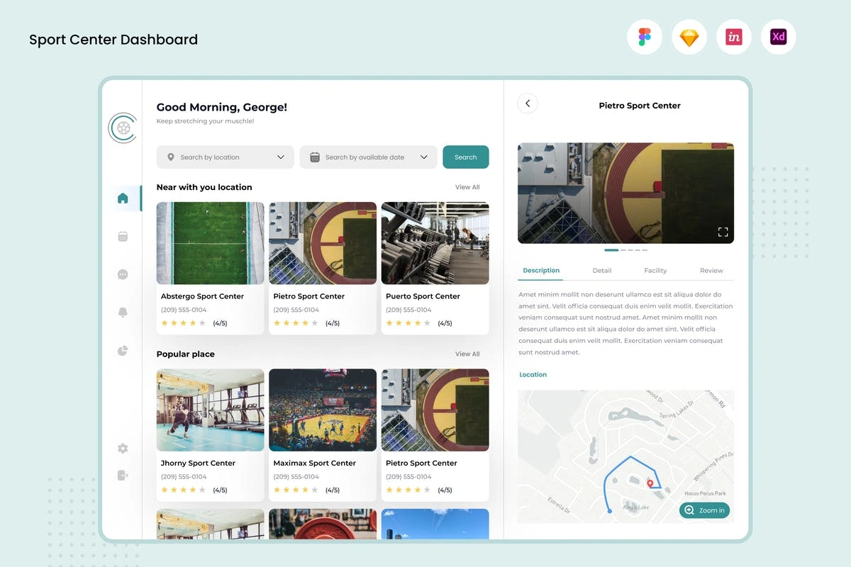 体育中心仪表盘UI设计模板 Sport Center Dashboard