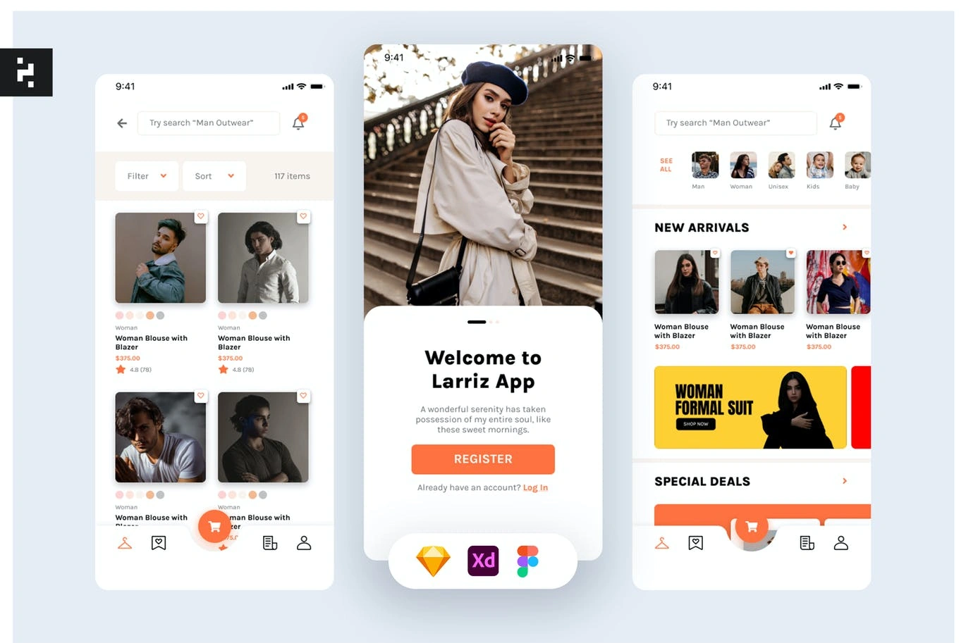 电子商务商店App应用程序UI套件 Larriz – Ecommerce Store App UI Kit