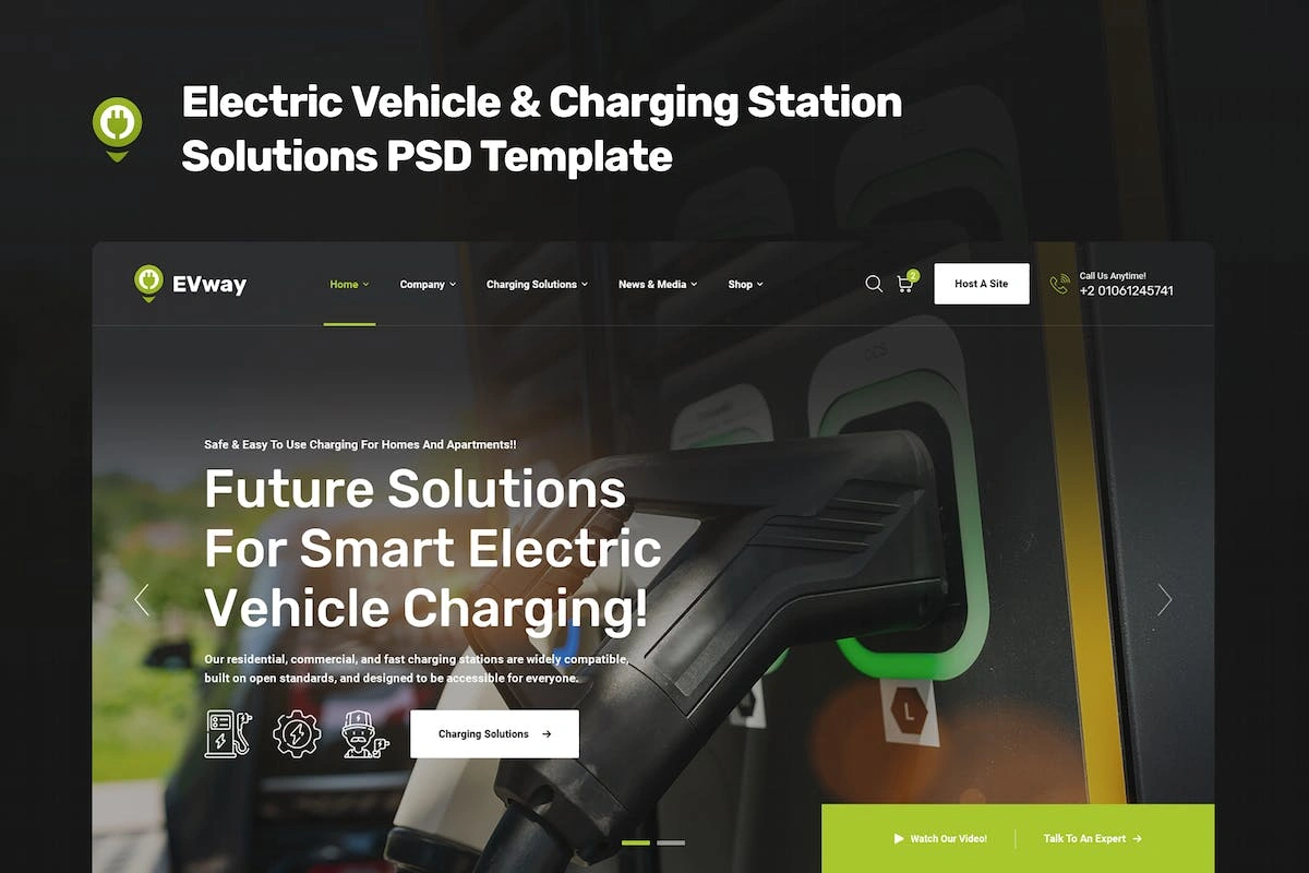 电动汽车和充电桩网站设计PSD模板 EVway – Electric Vehicle & Charging PSD Template