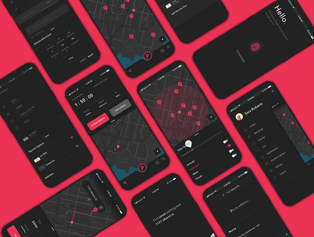 暗黑模式停车位App UI用户界面套件